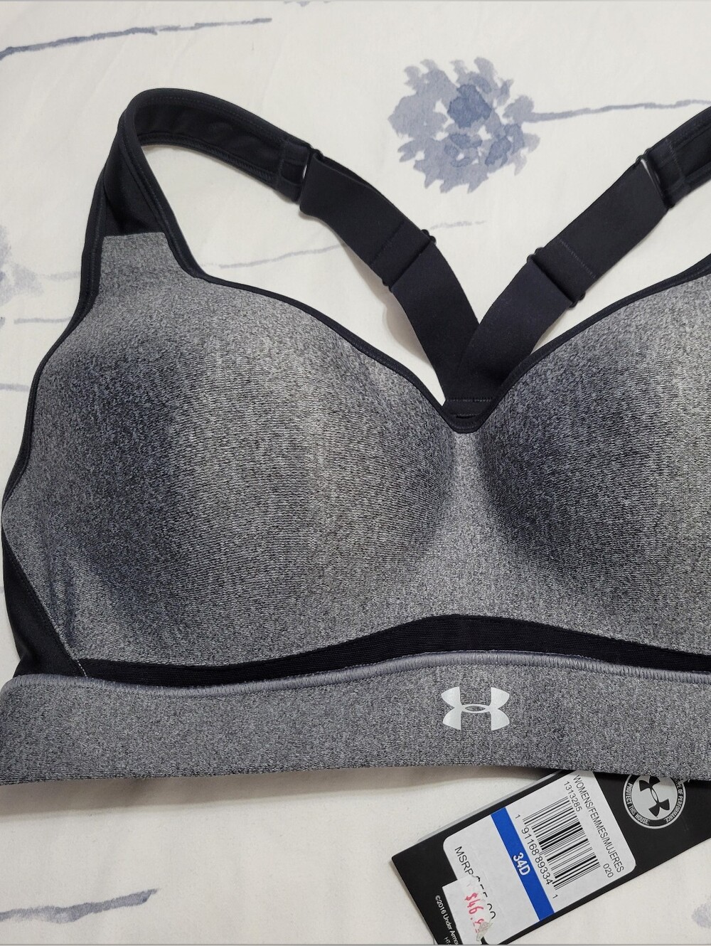 Under Armour Gray Heather Sports Bra with Black Trim 34D